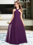 Teagan A-Line V-neck Floor-Length Chiffon Junior Bridesmaid Dress STAP0013346