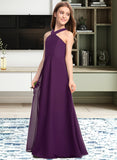 Teagan A-Line V-neck Floor-Length Chiffon Junior Bridesmaid Dress STAP0013346