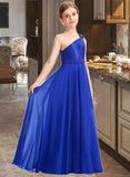 Nevaeh A-Line One-Shoulder Floor-Length Chiffon Charmeuse Junior Bridesmaid Dress With Ruffle STAP0013347