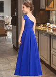 Nevaeh A-Line One-Shoulder Floor-Length Chiffon Charmeuse Junior Bridesmaid Dress With Ruffle STAP0013347