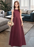 Gabriela A-Line Scoop Neck Floor-Length Satin Junior Bridesmaid Dress STAP0013348