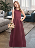 Gabriela A-Line Scoop Neck Floor-Length Satin Junior Bridesmaid Dress STAP0013348