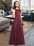 Gabriela A-Line Scoop Neck Floor-Length Satin Junior Bridesmaid Dress STAP0013348