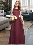 Gabriela A-Line Scoop Neck Floor-Length Satin Junior Bridesmaid Dress STAP0013348