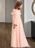 Kira A-Line V-neck Floor-Length Chiffon Junior Bridesmaid Dress With Ruffle Bow(s) STAP0013349