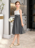 Emmy A-Line Scoop Neck Knee-Length Chiffon Junior Bridesmaid Dress With Ruffle Flower(s) STAP0013350