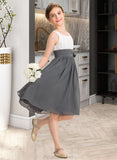 Emmy A-Line Scoop Neck Knee-Length Chiffon Junior Bridesmaid Dress With Ruffle Flower(s) STAP0013350