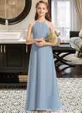 Allisson A-Line Scoop Neck Floor-Length Chiffon Junior Bridesmaid Dress With Ruffle STAP0013353