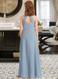 Allisson A-Line Scoop Neck Floor-Length Chiffon Junior Bridesmaid Dress With Ruffle STAP0013353