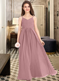 Lorelei A-Line V-neck Floor-Length Chiffon Junior Bridesmaid Dress With Ruffle STAP0013354