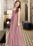 Lorelei A-Line V-neck Floor-Length Chiffon Junior Bridesmaid Dress With Ruffle STAP0013354