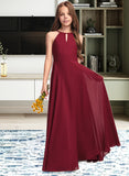 Novia A-Line Scoop Neck Floor-Length Chiffon Junior Bridesmaid Dress STAP0013357