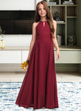 Novia A-Line Scoop Neck Floor-Length Chiffon Junior Bridesmaid Dress STAP0013357