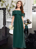 London A-Line Off-the-Shoulder Floor-Length Chiffon Junior Bridesmaid Dress With Bow(s) STAP0013359