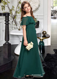 London A-Line Off-the-Shoulder Floor-Length Chiffon Junior Bridesmaid Dress With Bow(s) STAP0013359