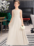 Kennedi A-Line Scoop Neck Floor-Length Chiffon Lace Junior Bridesmaid Dress With Ruffle STAP0013360