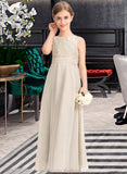 Kennedi A-Line Scoop Neck Floor-Length Chiffon Lace Junior Bridesmaid Dress With Ruffle STAP0013360