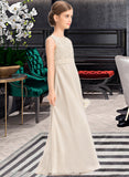 Kennedi A-Line Scoop Neck Floor-Length Chiffon Lace Junior Bridesmaid Dress With Ruffle STAP0013360