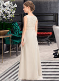 Kennedi A-Line Scoop Neck Floor-Length Chiffon Lace Junior Bridesmaid Dress With Ruffle STAP0013360