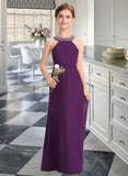 Cheyenne A-Line Scoop Neck Floor-Length Chiffon Junior Bridesmaid Dress With Beading Bow(s) STAP0013361