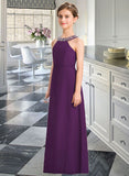 Cheyenne A-Line Scoop Neck Floor-Length Chiffon Junior Bridesmaid Dress With Beading Bow(s) STAP0013361