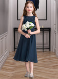 Nathaly A-Line Scoop Neck Tea-Length Chiffon Junior Bridesmaid Dress With Ruffle STAP0013362