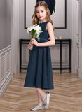 Nathaly A-Line Scoop Neck Tea-Length Chiffon Junior Bridesmaid Dress With Ruffle STAP0013362