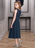 Nathaly A-Line Scoop Neck Tea-Length Chiffon Junior Bridesmaid Dress With Ruffle STAP0013362