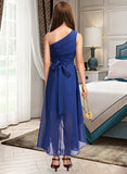 Dominique A-Line One-Shoulder Asymmetrical Chiffon Junior Bridesmaid Dress With Bow(s) Ruffles STAP0013363