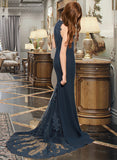 Laila Trumpet/Mermaid Scoop Neck Sweep Train Chiffon Lace Junior Bridesmaid Dress STAP0013364