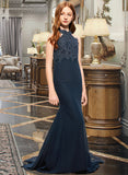 Laila Trumpet/Mermaid Scoop Neck Sweep Train Chiffon Lace Junior Bridesmaid Dress STAP0013364