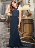 Laila Trumpet/Mermaid Scoop Neck Sweep Train Chiffon Lace Junior Bridesmaid Dress STAP0013364