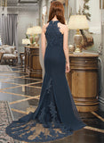 Laila Trumpet/Mermaid Scoop Neck Sweep Train Chiffon Lace Junior Bridesmaid Dress STAP0013364