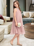 Leticia A-Line Scoop Neck Knee-Length Chiffon Junior Bridesmaid Dress With Beading Sequins STAP0013365