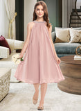 Leticia A-Line Scoop Neck Knee-Length Chiffon Junior Bridesmaid Dress With Beading Sequins STAP0013365