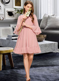 Paloma A-Line V-neck Knee-Length Chiffon Junior Bridesmaid Dress With Cascading Ruffles STAP0013396