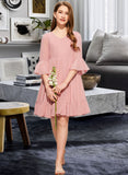 Paloma A-Line V-neck Knee-Length Chiffon Junior Bridesmaid Dress With Cascading Ruffles STAP0013396