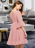 Paloma A-Line V-neck Knee-Length Chiffon Junior Bridesmaid Dress With Cascading Ruffles STAP0013396