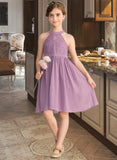 Ali A-Line Scoop Neck Knee-Length Chiffon Lace Junior Bridesmaid Dress STAP0013401