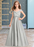 Nathalie Ball-Gown/Princess Off-the-Shoulder Floor-Length Satin Junior Bridesmaid Dress STAP0013404