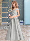 Nathalie Ball-Gown/Princess Off-the-Shoulder Floor-Length Satin Junior Bridesmaid Dress STAP0013404