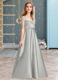 Nathalie Ball-Gown/Princess Off-the-Shoulder Floor-Length Satin Junior Bridesmaid Dress STAP0013404