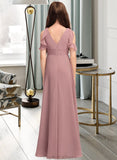 Carlee A-Line V-neck Floor-Length Chiffon Junior Bridesmaid Dress With Cascading Ruffles STAP0013413