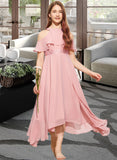 Jean A-Line Scoop Neck Tea-Length Chiffon Lace Junior Bridesmaid Dress STAP0013414