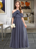 Mollie A-Line Off-the-Shoulder Floor-Length Chiffon Junior Bridesmaid Dress With Cascading Ruffles STAP0013415