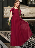 Quinn A-Line Scoop Neck Floor-Length Chiffon Junior Bridesmaid Dress With Cascading Ruffles STAP0013417