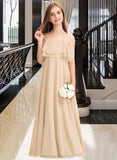 Undine A-Line Off-the-Shoulder Floor-Length Chiffon Junior Bridesmaid Dress With Cascading Ruffles STAP0013419