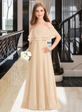 Undine A-Line Off-the-Shoulder Floor-Length Chiffon Junior Bridesmaid Dress With Cascading Ruffles STAP0013419