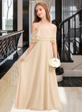 Undine A-Line Off-the-Shoulder Floor-Length Chiffon Junior Bridesmaid Dress With Cascading Ruffles STAP0013419