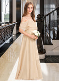 Undine A-Line Off-the-Shoulder Floor-Length Chiffon Junior Bridesmaid Dress With Cascading Ruffles STAP0013419